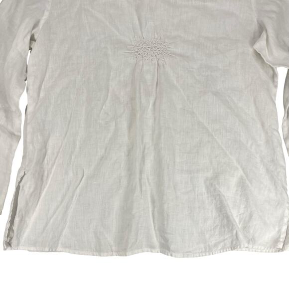 J. Jill White Linen Popover Collared Top Womens Size Medium Petite 3/4 Sleeve - Picture 5 of 15